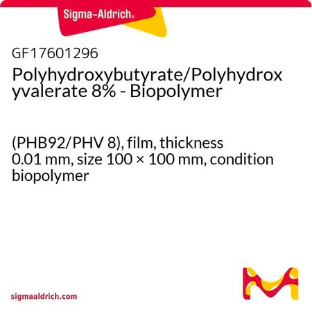 Sigma-Aldrich Polyhydroxybutyrate/Polyhydroxyvalerate 8% - Biopolymer，（PHB 92/PHV 8），薄膜，厚度0.01 mm，尺寸100 × 100 mm，条件生物聚合物