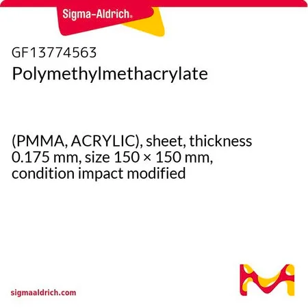 Sigma-Aldrich Polymethylmethacrylate，(PMMA，丙烯酸），片材，厚度0.175 mm，尺寸150 × 150 mm，条件冲击改性