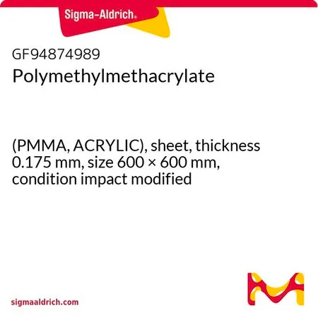 Sigma-Aldrich Polymethylmethacrylate，(PMMA，丙烯酸），片材，厚度0.175 mm，尺寸600 × 600 mm，条件冲击改性