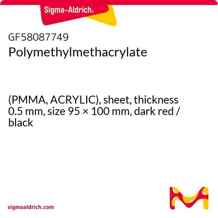 Sigma-Aldrich Polymethylmethacrylate，(PMMA，亚克力），片材，厚度0.5 mm，尺寸95 × 100 mm，暗红色/黑色