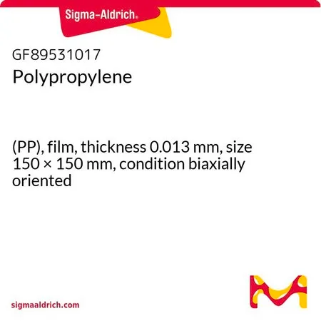 Sigma-Aldrich 聚丙烯，(PP)膜，厚度0.013 mm，尺寸150 × 150 mm，条件双轴取向