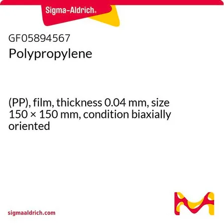 Sigma-Aldrich 聚丙烯，(PP)薄膜，厚度0.04 mm，尺寸150 × 150 mm，条件双轴取向