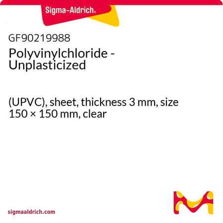 Sigma-Aldrich Polyvinylchloride - Unplasticized，（UPVC），片材，厚度3 mm，尺寸150 × 150 mm，透明