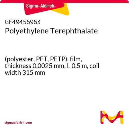 Sigma-Aldrich Polyethylene Terephthalate，（聚酯、PET、PETP），薄膜，厚度0.0025 mm，长度0.5 m，卷宽315 mm
