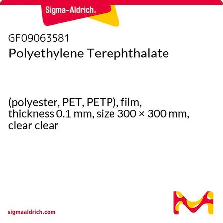 Sigma-Aldrich Polyethylene Terephthalate，（聚酯、PET、PETP），薄膜，厚度0.1 mm，尺寸300 × 300 mm，透明