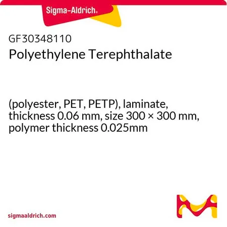 Sigma-Aldrich Polyethylene Terephthalate，（聚酯、PET、PETP），层压，厚度0.06 mm，尺寸300 × 300 mm，聚合物厚度0.025 mm
