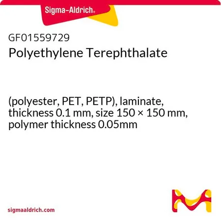 Sigma-Aldrich Polyethylene Terephthalate，（聚酯、PET、PETP），层压，厚度0.1 mm，尺寸150 × 150 mm，聚合物厚度0.05 mm