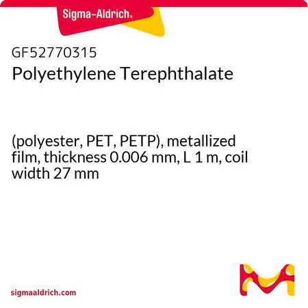Sigma-Aldrich Polyethylene Terephthalate，（聚酯、PET、PETP），金属化薄膜，厚度0.006 mm，长度1 m，卷宽27 mm