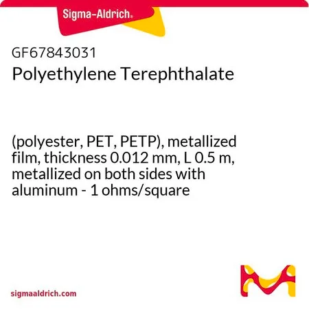 Sigma-Aldrich Polyethylene Terephthalate，（聚酯、PET、PETP），金属化薄膜，厚度0.012 mm，长度0.5 m，两面用铝金属化- 1欧姆/平方