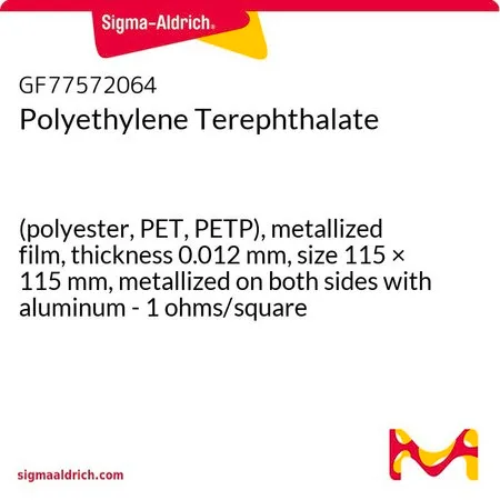 Sigma-Aldrich Polyethylene Terephthalate，（聚酯、PET、PETP），金属化薄膜，厚度0.012 mm，尺寸115 × 115 mm，双面镀铝- 1欧姆/平方