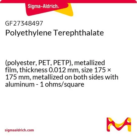 Sigma-Aldrich Polyethylene Terephthalate，（聚酯、PET、PETP），金属化薄膜，厚度0.012 mm，尺寸175 × 175 mm，双面镀铝- 1欧姆/平方