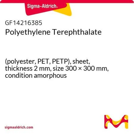 Sigma-Aldrich Polyethylene Terephthalate，（聚酯、PET、PETP），片材，厚度2 mm，尺寸300 × 300 mm，非晶状态