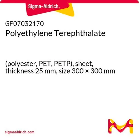 Sigma-Aldrich Polyethylene Terephthalate，（聚酯、PET、PETP），片材，厚度25 mm，尺寸300 × 300 mm