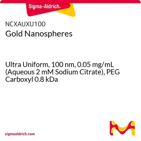Sigma-Aldrich 金纳米球,超均匀,100 nm,0.05 mg/mL(2 mM柠檬酸钠水溶液),PEG羧基0.8 kDa