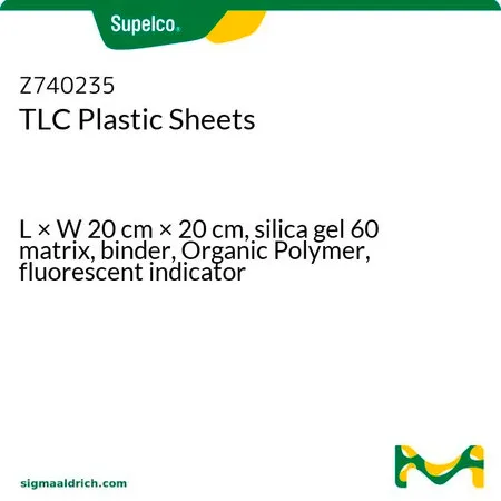 默克Supelco TLC Plastic Sheets，长×宽20 cm × 20 cm，硅胶60基质，粘合剂，有机聚合物，荧光指示剂