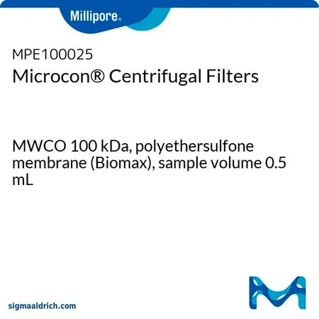 默克密理博 Microcon® 离心过滤器，MWCO 100 kDa，聚醚砜膜（Biomax），样品体积0.5 mL