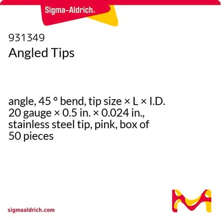 Sigma-Aldrich Angled Tips，角度，45 °弯曲，头端尺寸×长×内径20号× 0.5 in. × 0.024 in.，不锈钢头端，粉红色，50件装盒
