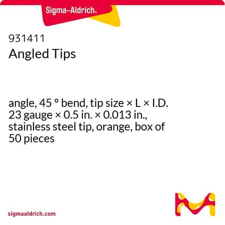 Sigma-Aldrich Angled Tips，角度，45 °弯曲，头端尺寸×长×内径23号× 0.5 in. × 0.013 in.，不锈钢头端，橙子，50件装盒