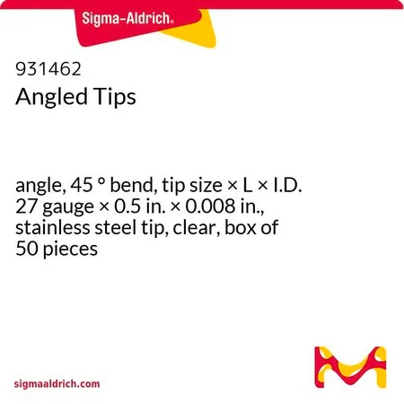 Sigma-Aldrich Angled Tips，角，45 °弯曲，头端尺寸×长×内径27号× 0.5 in. × 0.008 in.，不锈钢头端，透明，50件装盒