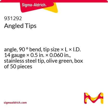 Sigma-Aldrich Angled Tips，角度，90 °弯曲，头端尺寸×长×内径14 gauge × 0.5 in. × 0.060 in.，不锈钢头端，橄榄绿色，50件装盒
