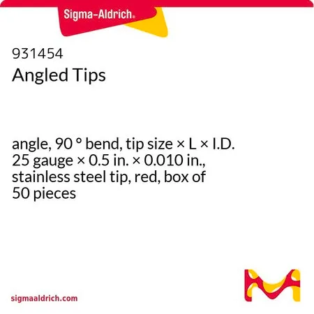 Sigma-Aldrich Angled Tips，角度，90 °弯曲，头端尺寸×长×内径25号× 0.5 in. × 0.010 in.，不锈钢头端，红色，50件装盒