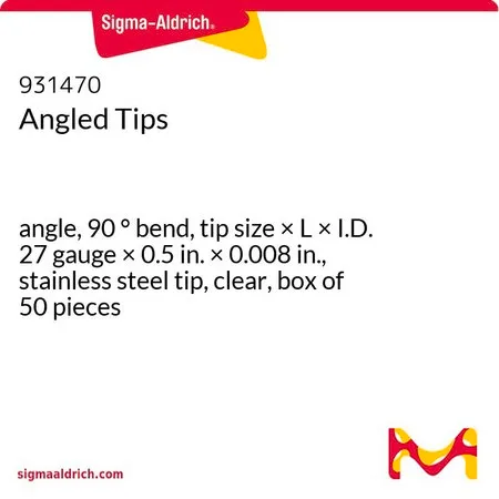 Sigma-Aldrich Angled Tips，角度，90 °弯曲，头端尺寸×长×内径27号× 0.5 in. × 0.008 in.，不锈钢头端，透明，50件装盒