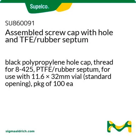 默克Supelco 带有 TFE/橡胶隔垫的带孔螺纹盖，黑色聚丙烯孔盖，螺纹8 - 425，PTFE/橡胶隔片，用于11.6 × 32mm小瓶（标准开口），100件装