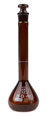 Sigma-Aldrich Volumetric Flask with Taper Glass Stopper，A级，琥珀色，硼硅酸盐玻璃，容量50 mL