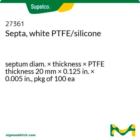 默克Supelco 白色 PTFE/硅胶隔垫，隔膜直径×厚度× PTFE厚度20 mm × 0.125 in. × 0.005 in.，100个包装