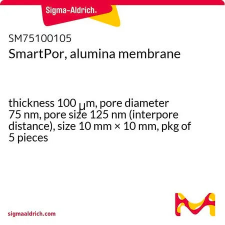 Sigma-Aldrich SmartPor, alumina membrane，厚度100 μm，孔径75 nm，孔径125 nm（孔间距），尺寸10 mm × 10 mm，5件装