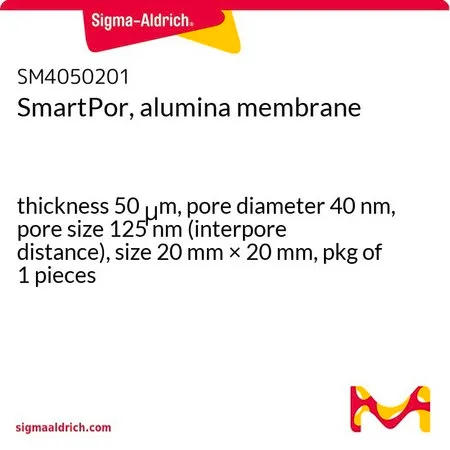 Sigma-Aldrich SmartPor, alumina membrane,厚度50 μm,孔径40 nm,孔径125 nm(孔间距),尺寸20 mm × 20 mm,1件装