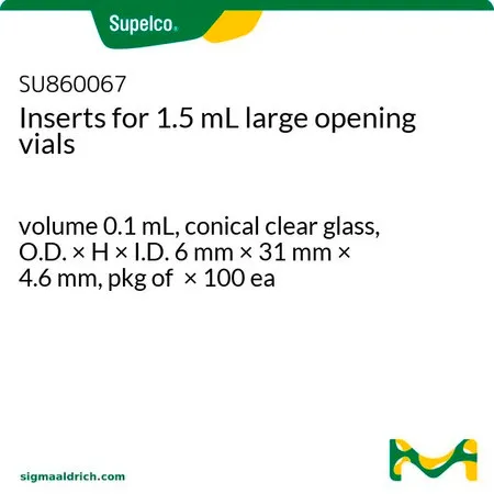 默克Supelco Inserts for 1.5 mL large opening vials，体积0.1 mL，锥形透明玻璃，外径×高×内径6 mm × 31 mm × 4.6 mm，包装× 100个