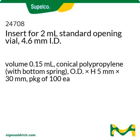 默克Supelco 2mL 标准开口样品瓶的内衬管，4.6mm 内径，体积0.15 mL，锥形聚丙烯（带底部弹簧），O.D. × H 5 mm × 30 mm，100个包装