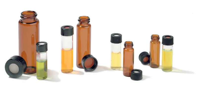 默克Supelco 预组装螺纹口样品瓶，带酚醛树脂顶部开口瓶盖，体积15 mL，透明玻璃小瓶，外径×高21 mm × 70 mm，棕褐色PTFE/硅胶隔膜